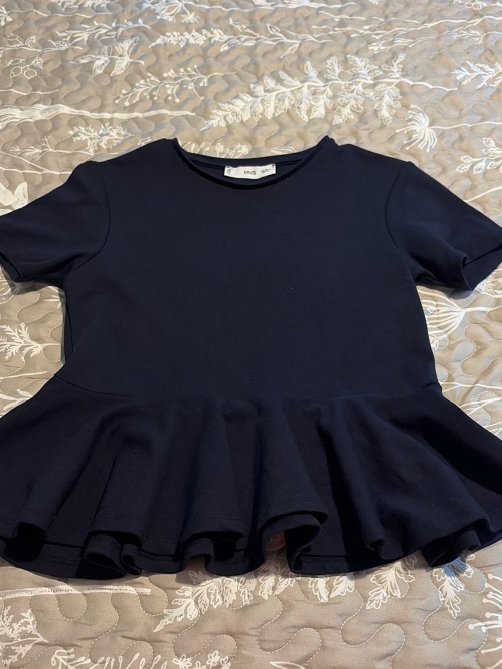 Mango Women’s Navy Peplum Top - Short Sleeve